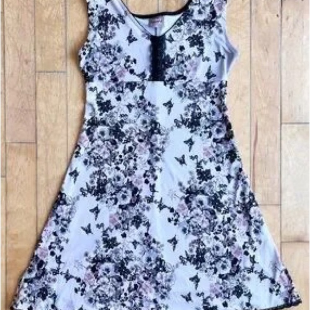 Girls' Floral A-Line Dress in Light Pink and Black